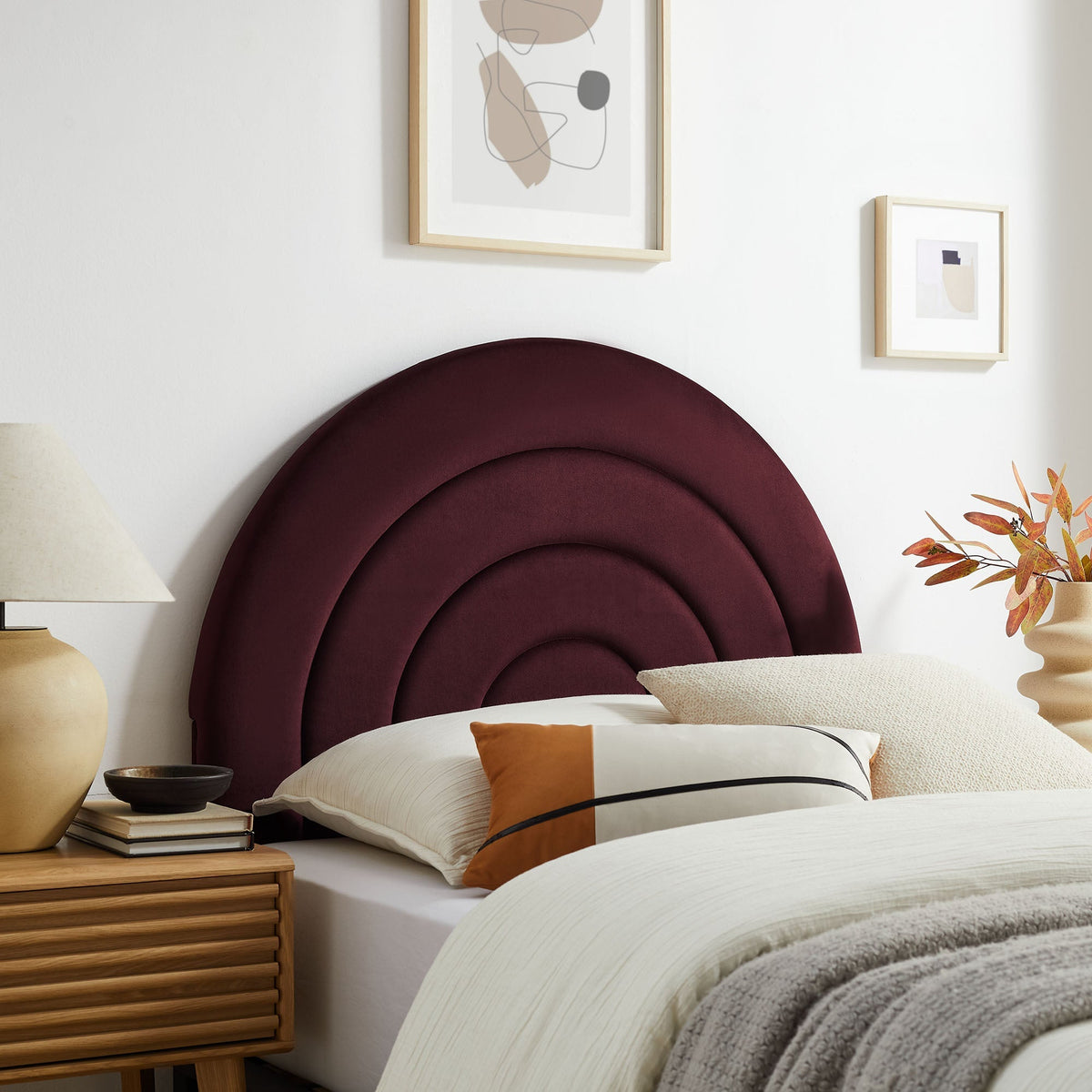 Solana arched performance velvet headboard by Modway in deep burgundy for bedroom on Tampa Home & Garden Store
