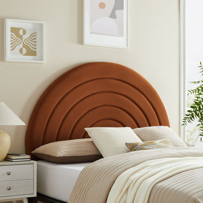 Solana Arched Velvet Full Headboard by Modway in burnt orange with curved panels in bedroom on Tampa Home & Garden Store