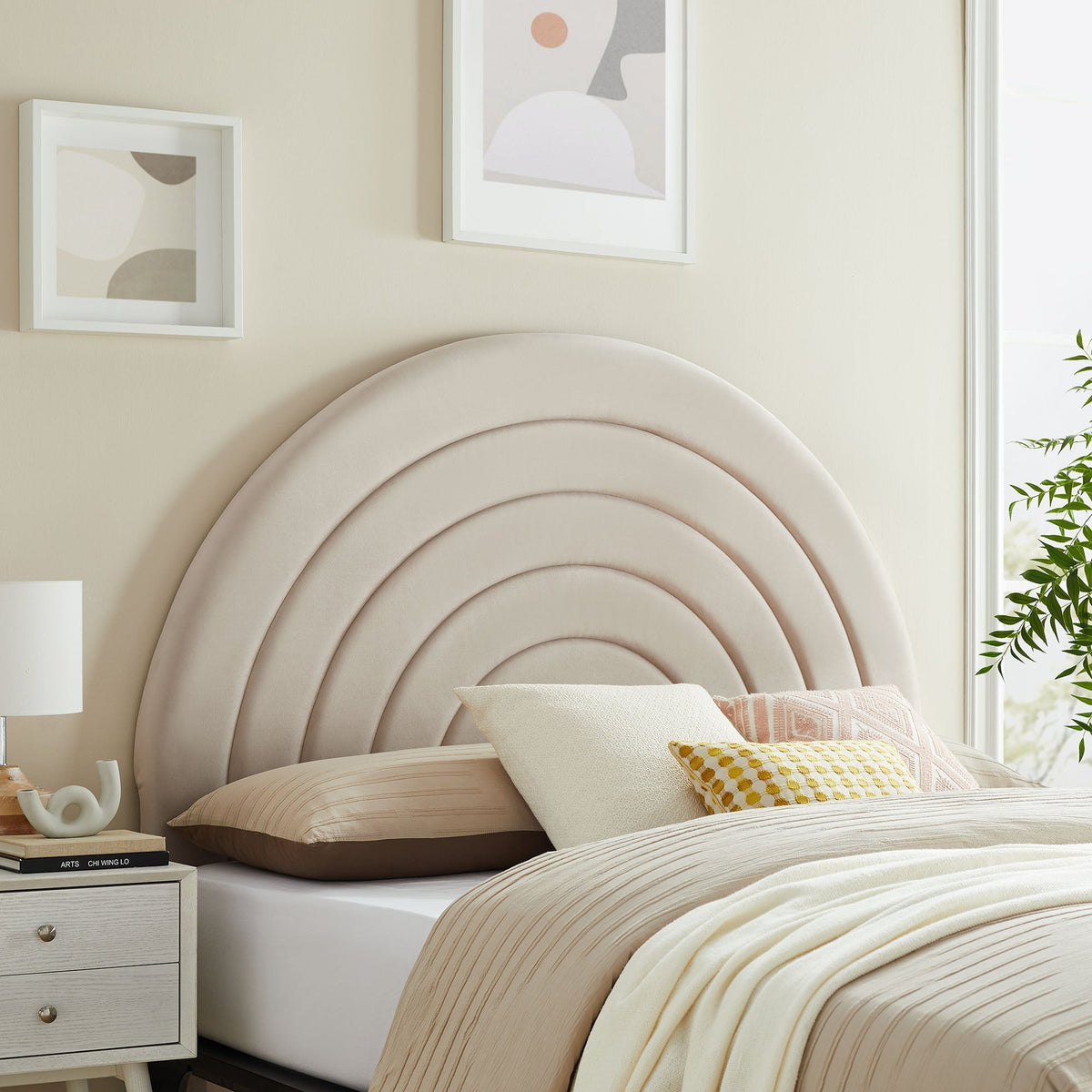 Solana Arched Performance Velvet Headboard by Modway in beige for bedroom on Tampa Home & Garden Store