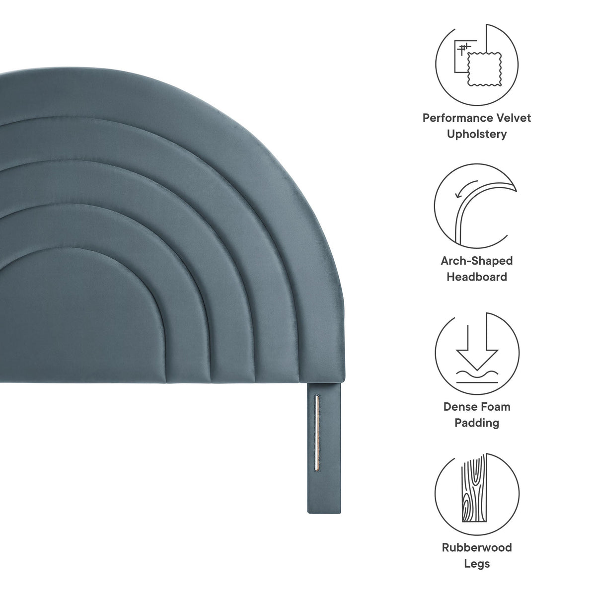 Solana arched headboard blue-gray performance velvet by Modway on Tampa Home & Garden Store