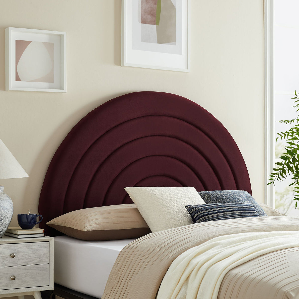 Solana Arched Performance Velvet Headboard by Modway in deep burgundy velvet for a chic bedroom on Tampa Home & Garden Store