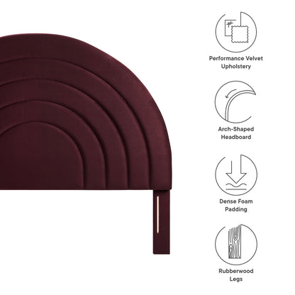 Solana arched performance velvet headboard burgundy with plush upholstery and rubberwood legs on Tampa Home & Garden Store