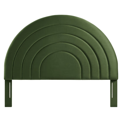 Solana Arched Performance Velvet King Headboard in emerald green velvet with curved panels on Tampa Home & Garden Store