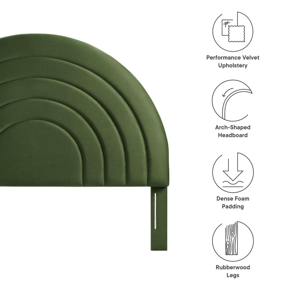 Solana arched performance velvet king headboard in green with rubberwood legs on Tampa Home & Garden Store