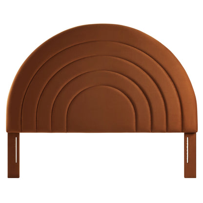 Solana Arched Velvet King Headboard in rust with channel-tufted arches and wooden legs on Tampa Home & Garden Store