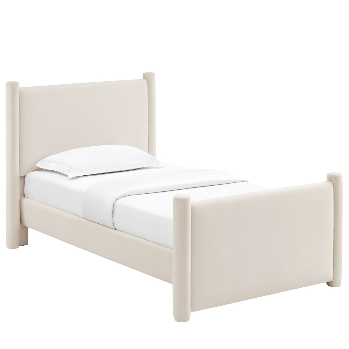 Rael rounded-post velvet platform bed by Modway in cream beige with padded headboard on Tampa Home & Garden Store