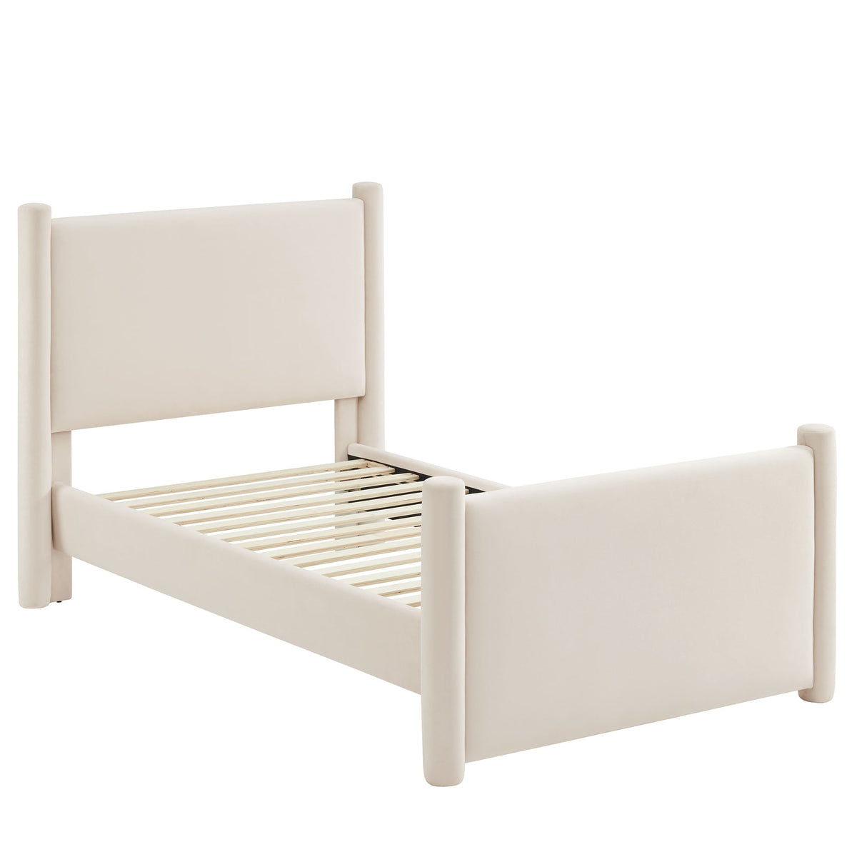 Rael rounded-post velvet platform bed in ivory cream with upholstered headboard by Modway on Tampa Home & Garden Store