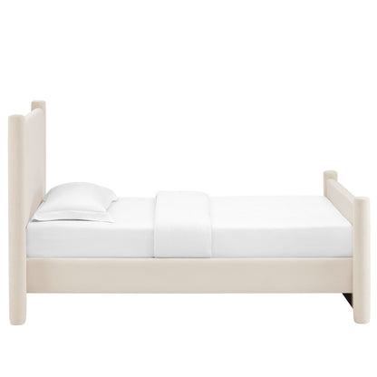 Rael rounded-post performance velvet platform bed in cream beige by Modway on Tampa Home & Garden Store