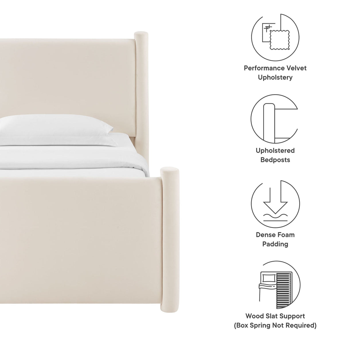 Rael Rounded Post performance velvet platform bed by Modway in beige upholstery on Tampa Home & Garden Store