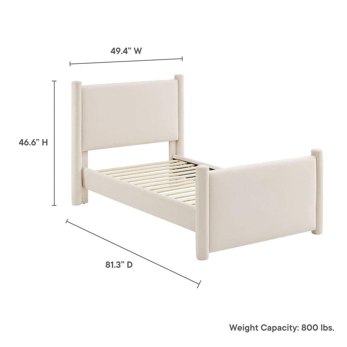 Rael rounded-post performance velvet platform bed in cream upholstery by Modway on Tampa Home & Garden Store