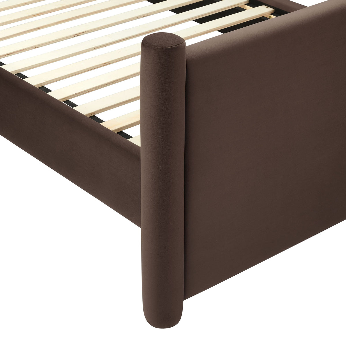 Bed Rael rounded-post velvet platform bed by Modway in brown upholstery with wood slat base on Tampa Home & Garden Store