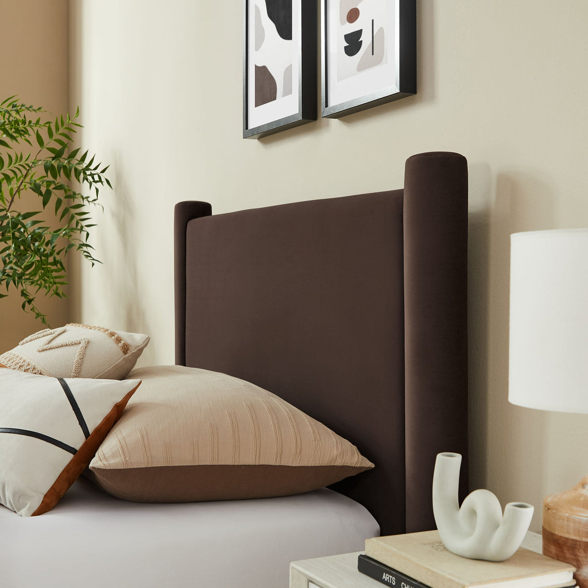 Rael rounded-post velvet platform bed by Modway in cocoa brown upholstery on Tampa Home & Garden Store