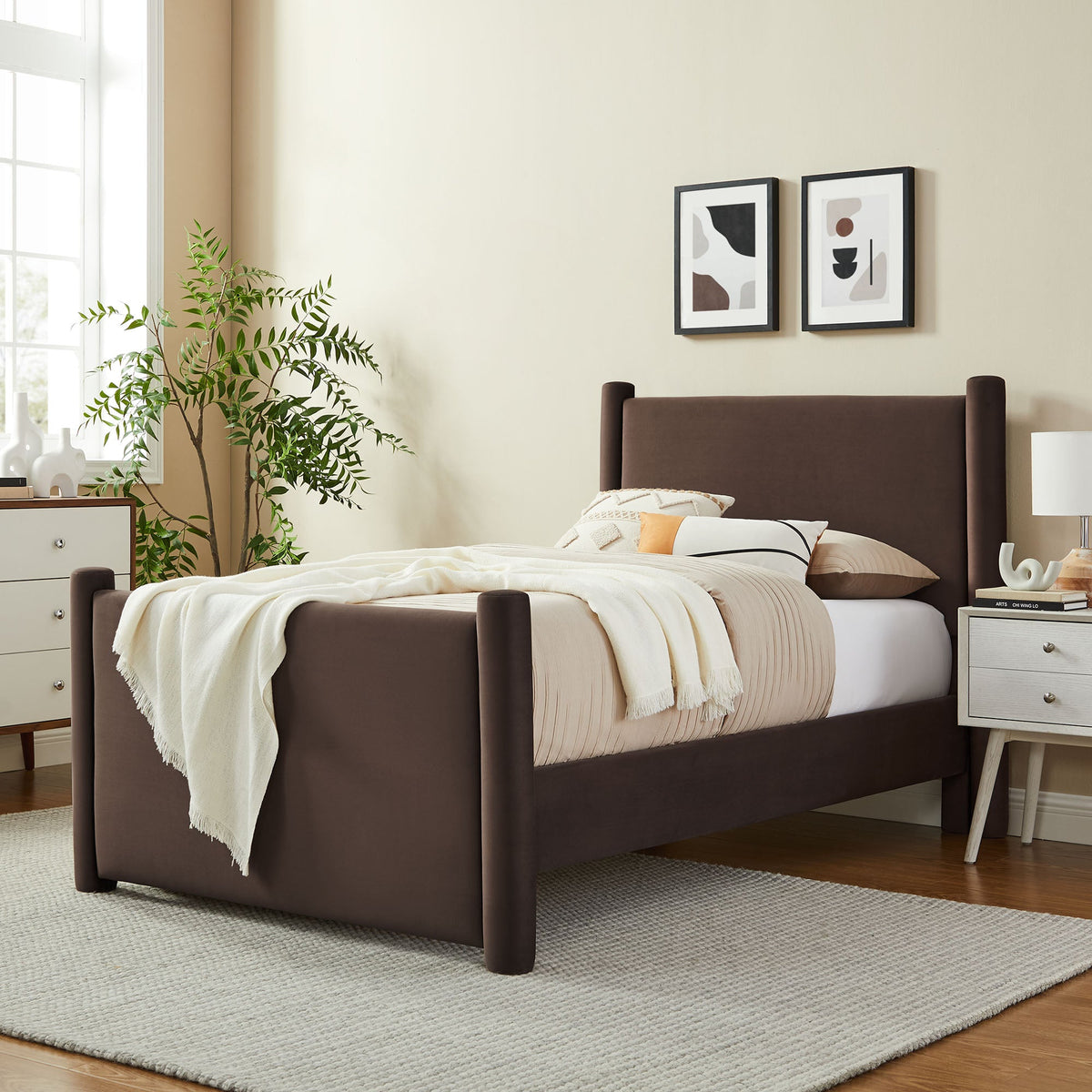 Rael Rounded Post Performance Velvet Platform Bed by Modway dark brown velvet 2 twin beds on Tampa Home & Garden Store