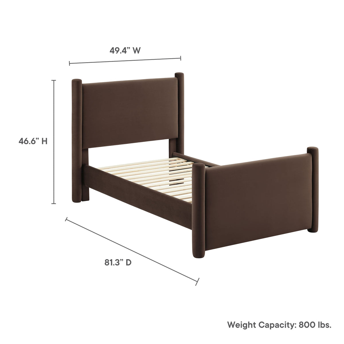 Rael rounded-post performance velvet platform bed by Modway, brown upholstered headboard on Tampa Home & Garden Store