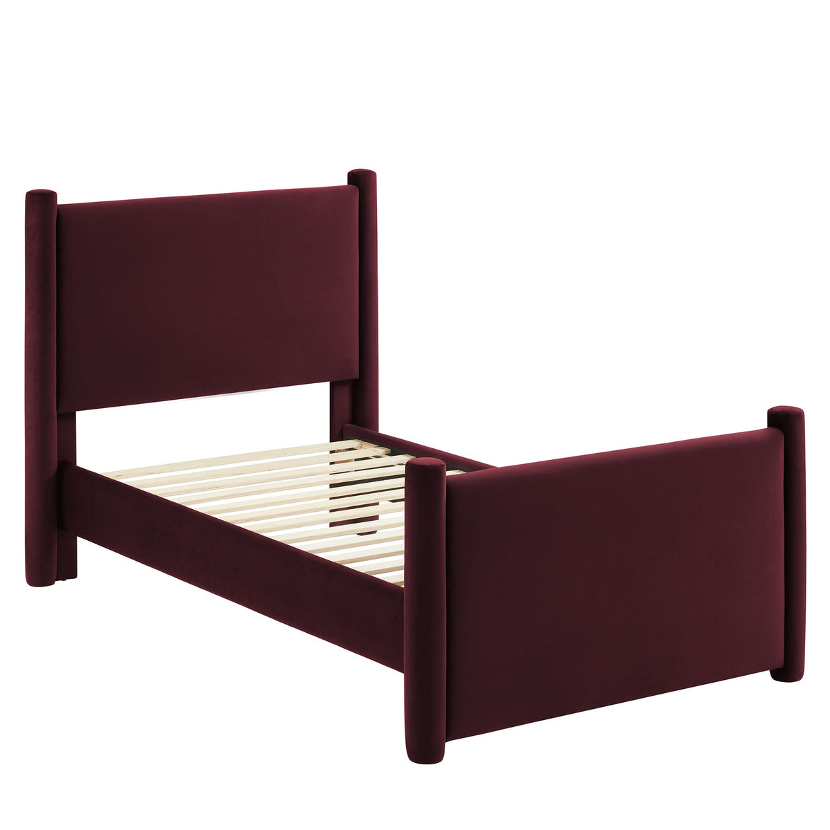 Rael Rounded Post Performance Velvet Platform Bed in burgundy with slatted base by Modway on Tampa Home & Garden Store