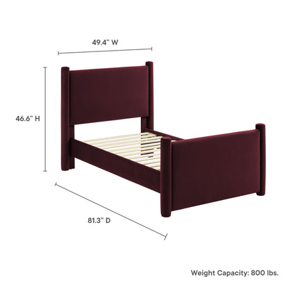Rael rounded-post performance velvet platform bed burgundy with tall posts by Modway on Tampa Home & Garden Store