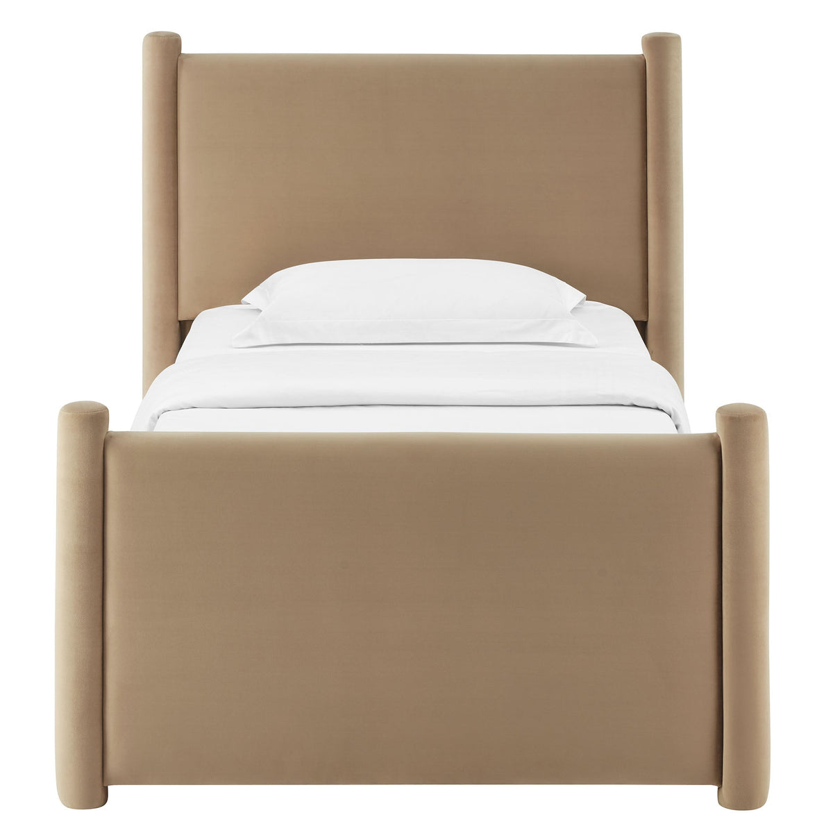 Rael rounded-post velvet platform bed with beige upholstery by Modway on Tampa Home & Garden Store
