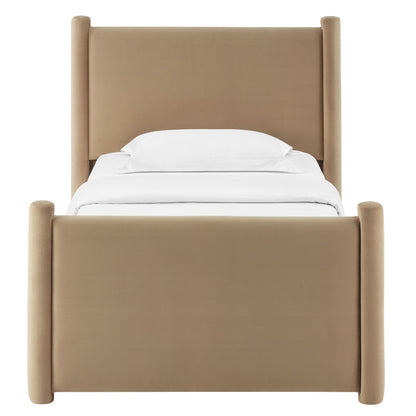 Rael rounded-post velvet platform bed with beige upholstery by Modway on Tampa Home & Garden Store