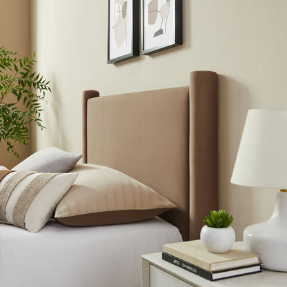 Rael rounded-post velvet platform bed by Modway in taupe velvet with upholstered headboard on Tampa Home & Garden Store
