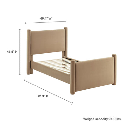 Rael rounded-post velvet platform bed in beige upholstery with tall headboard by HouseOfZazla on Tampa Home & Garden Store