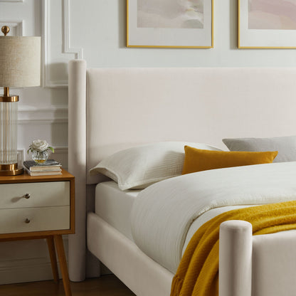 Rael rounded-post velvet platform bed by Modway, white velvet, pair on Tampa Home & Garden Store