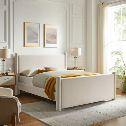 Rael Rounded Post Platform Bed by Modway in ivory performance velvet with mustard throw on Tampa Home & Garden Store