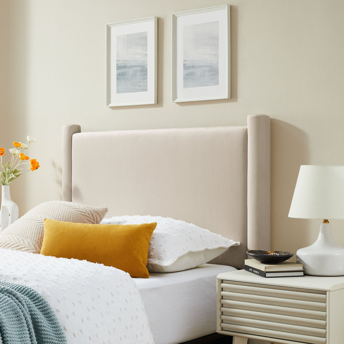 Rael Performance Velvet Twin Headboard beige upholstered bedroom headboard by Modway on Tampa Home & Garden Store