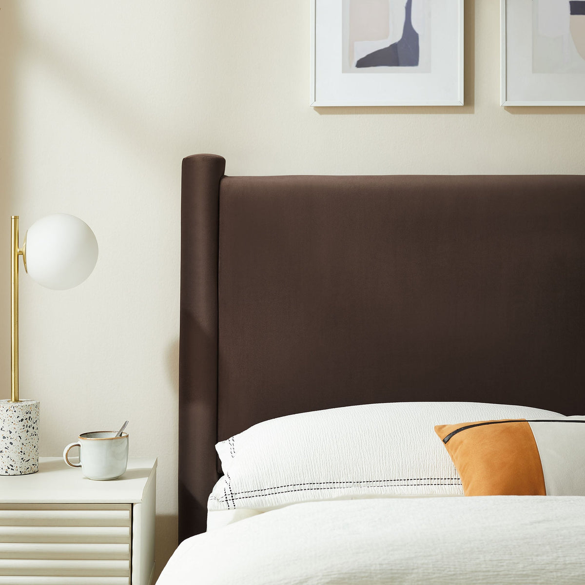 Rael Performance Velvet Twin Headboard in rich brown velvet for a modern bedroom on Tampa Home & Garden Store