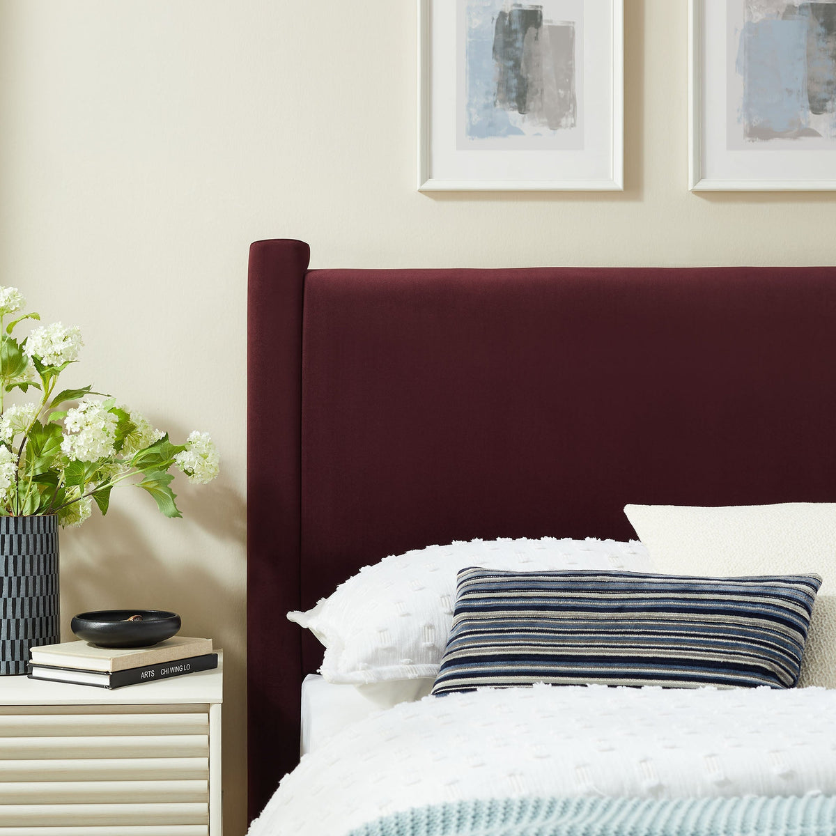 Rael Performance Velvet Twin Headboard by Modway in burgundy velvet for a twin bedroom on Tampa Home & Garden Store