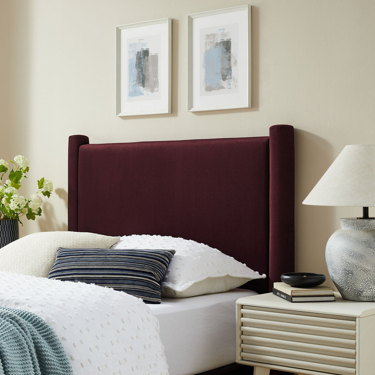 Rael Performance Velvet Twin Headboard by Modway in burgundy velvet for bedroom decor on Tampa Home & Garden Store