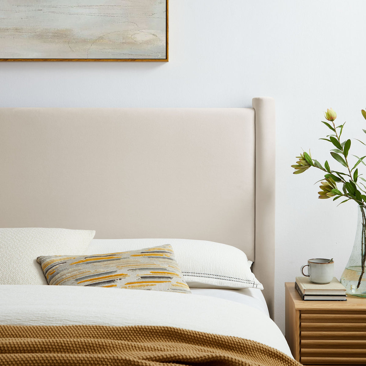 Rael Performance Velvet Headboard by Modway beige upholstered headboard with clean lines on Tampa Home & Garden Store