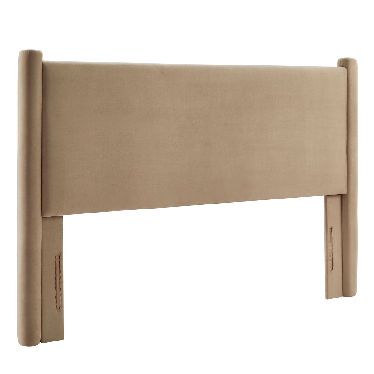 Rael Performance Velvet Headboard taupe velvet with tall upholstered posts on Tampa Home & Garden Store