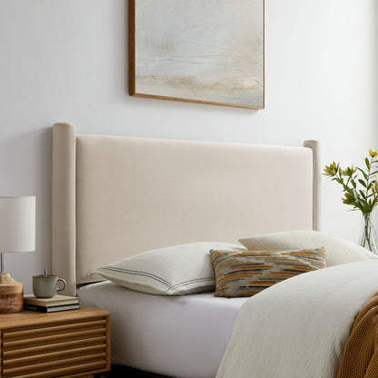 Rael Performance Velvet Headboard in cream velvet with slim wood frame on Tampa Home & Garden Store