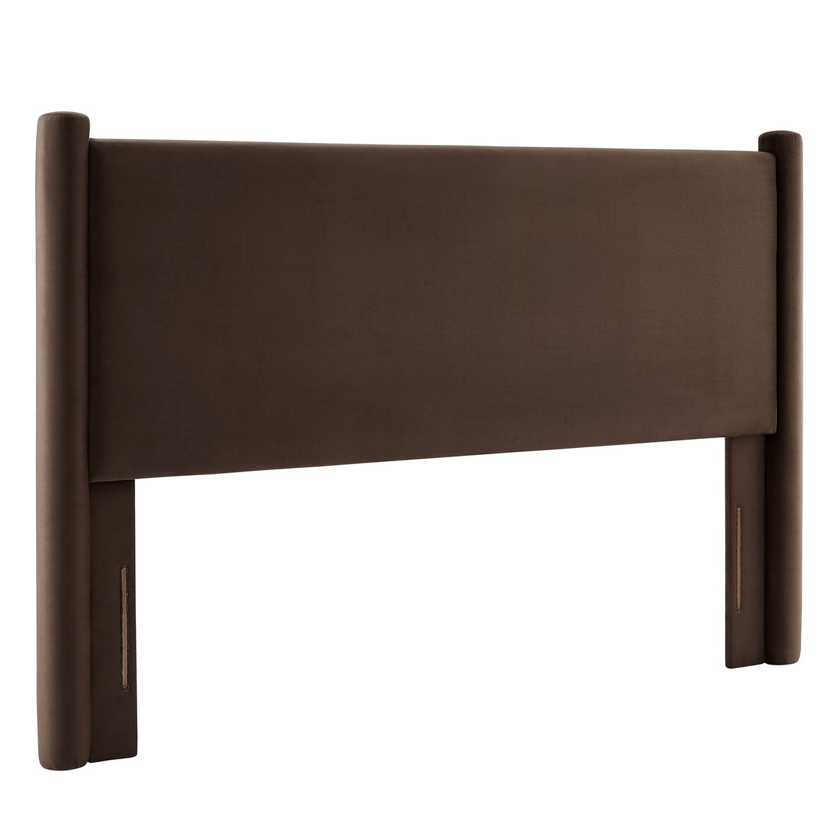 Rael Performance Velvet Headboard in brown with cylindrical posts on Tampa Home & Garden Store