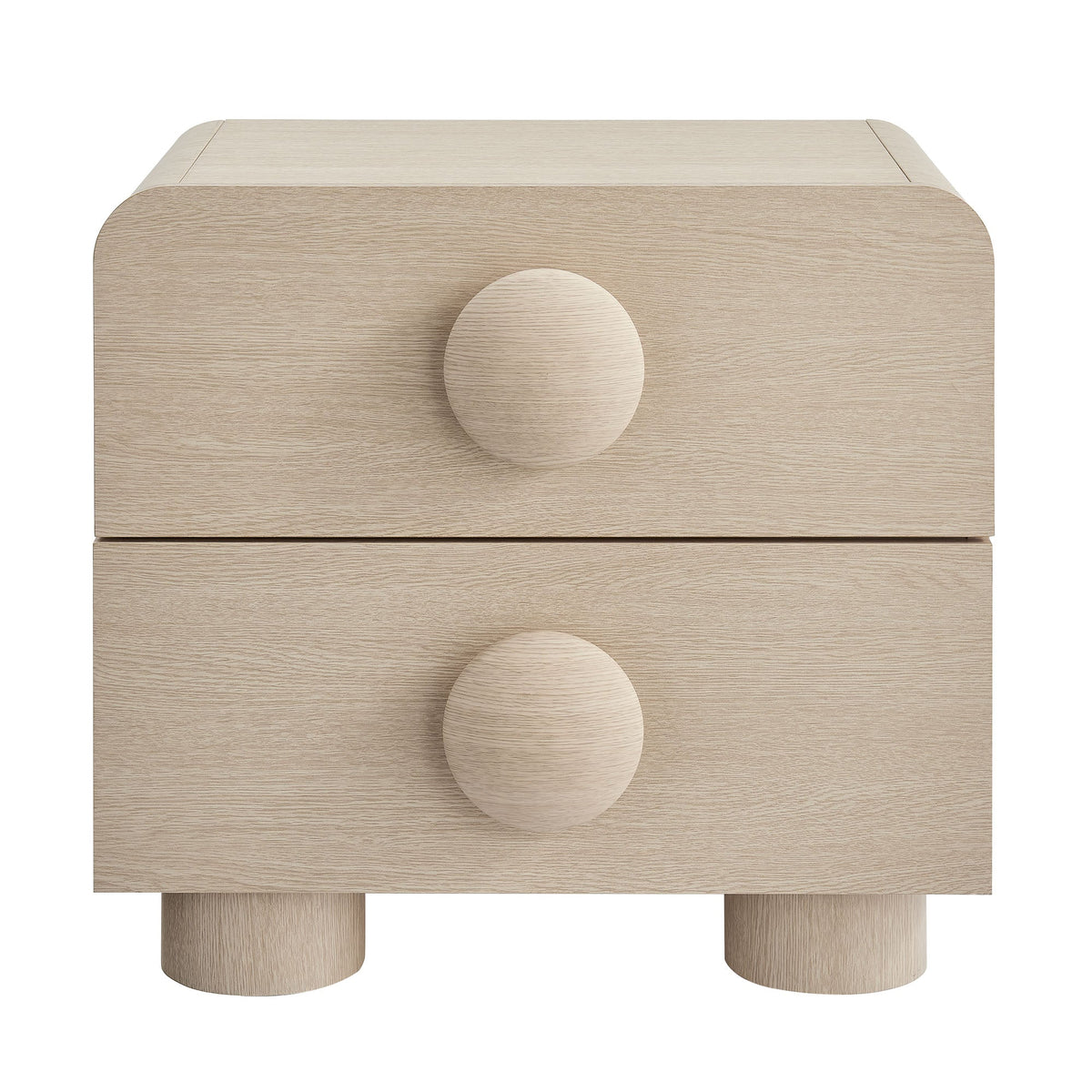 Sonnet 2-Drawer Nightstand light oak with rounded edges and large central knob on Tampa Home & Garden Store
