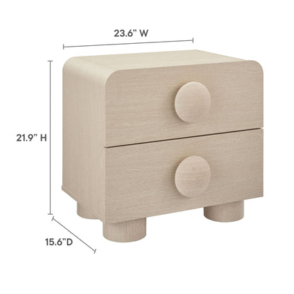 Sonnet 2-Drawer Nightstand by Modway in natural wood with rounded edges and circular pulls on Tampa Home & Garden Store