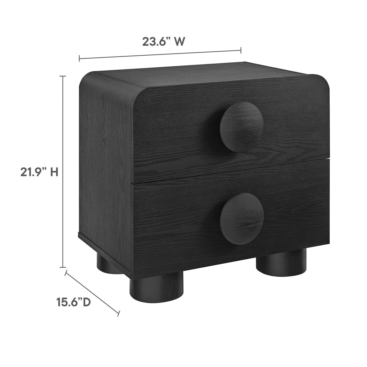 Sonnet 2-Drawer Nightstand by Modway in dark woodgrain with rounded edges and round knobs on Tampa Home & Garden Store