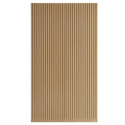 Render 2-Door Wardrobe Closet in natural wood with vertical slat panels for bedroom storage on Tampa Home & Garden Store