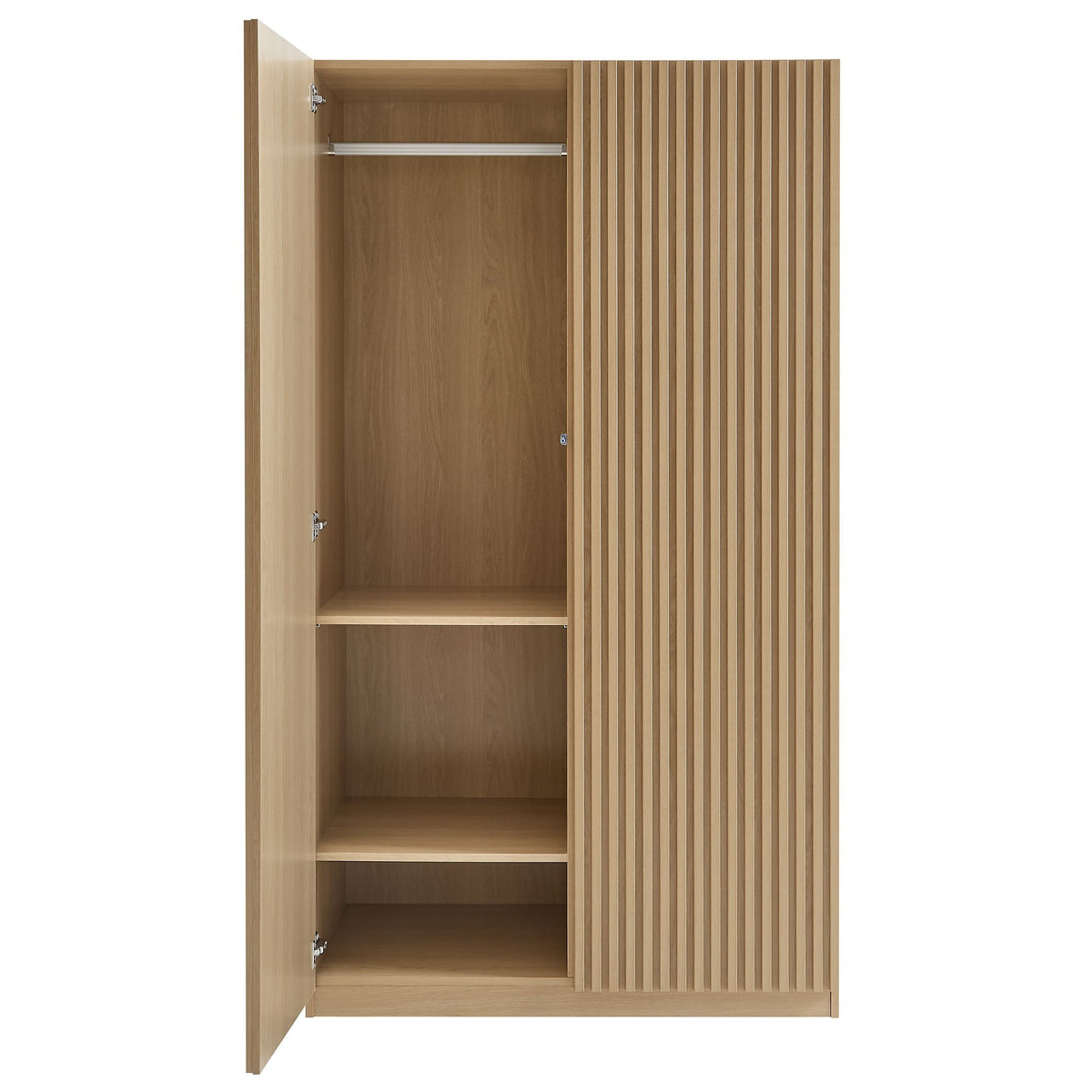 Render 2-Door Wardrobe Closet by Modway, light wood with slatted front and hanging rail on Tampa Home & Garden Store