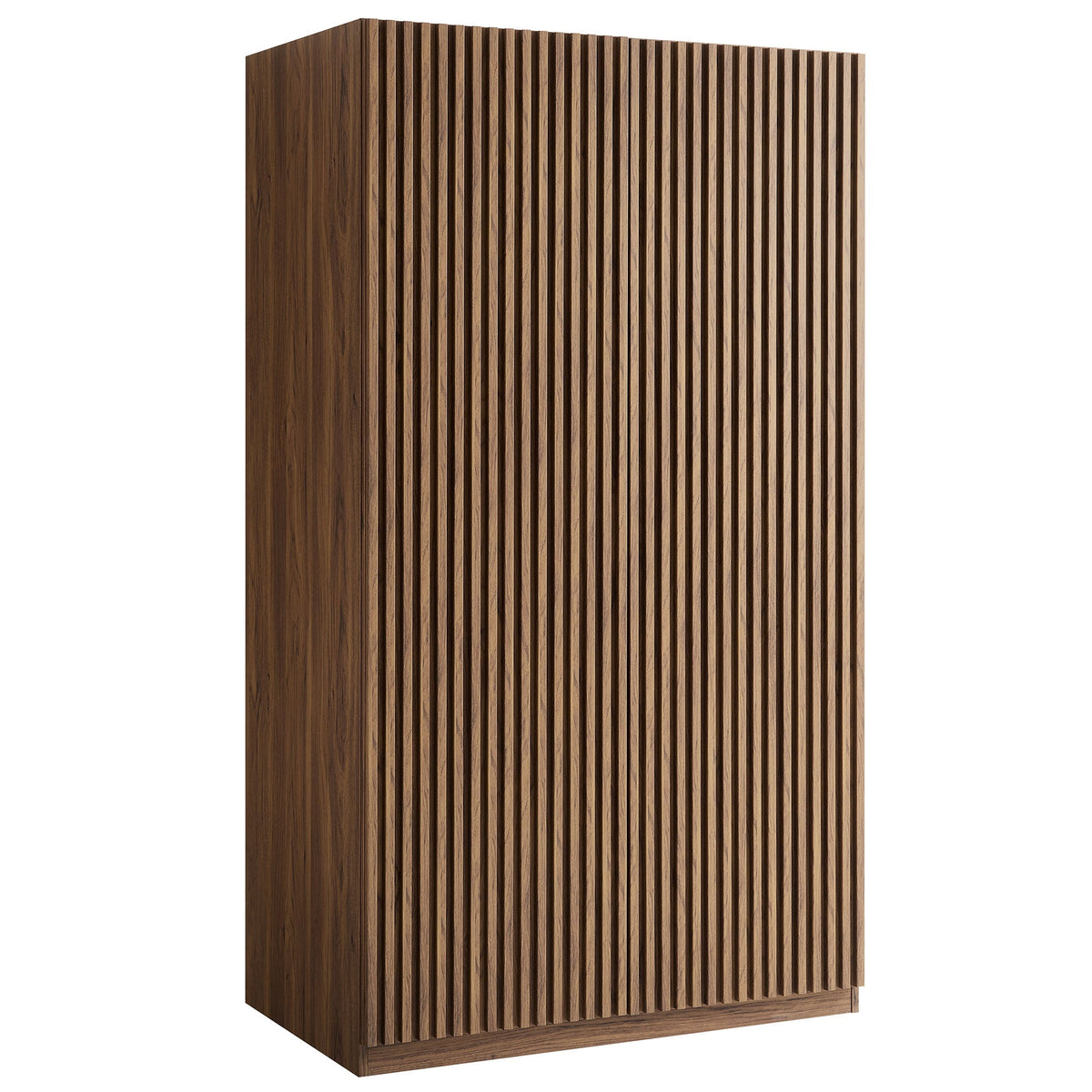 Render 2-Door Wardrobe Closet with brown wood slat-front panels on Tampa Home & Garden Store