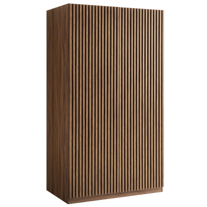 Render 2-Door Wardrobe Closet with brown wood slat-front panels on Tampa Home & Garden Store