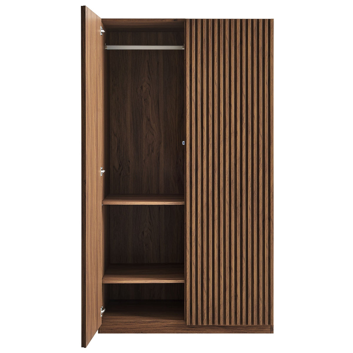 Render 2-Door Wardrobe Closet dark walnut veneer with hanging rod and shelf HouseOfZazla on Tampa Home & Garden Store