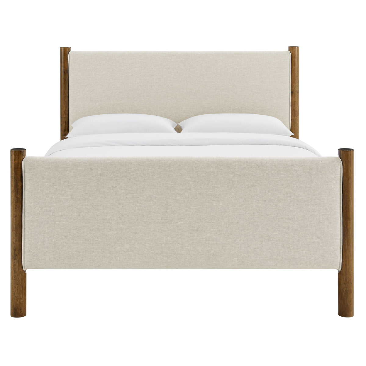 Maven Fabric Upholstered Platform Bed by Modway beige headboard with wood posts on Tampa Home & Garden Store