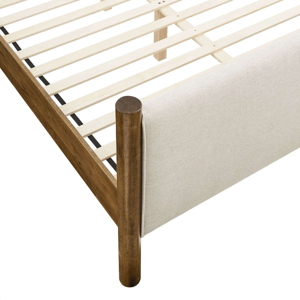 Maven Fabric Upholstered Platform Bed with beige fabric and light wood slat frame on Tampa Home & Garden Store