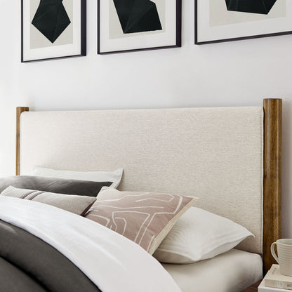 Maven Fabric Upholstered Platform Bed beige headboard with natural wood posts by Modway on Tampa Home & Garden Store