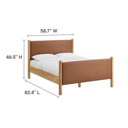Maven full-size vegan leather upholstered platform bed with tan brown headboard and footboard on Tampa Home & Garden Store