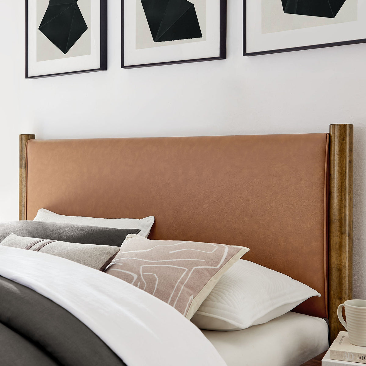 Maven full size vegan leather upholstered platform bed by Modway with tan headboard on Tampa Home & Garden Store