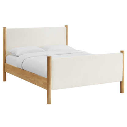 Maven Boucle Upholstered Platform Bed by Modway with boucle upholstery and natural wood posts on Tampa Home & Garden Store