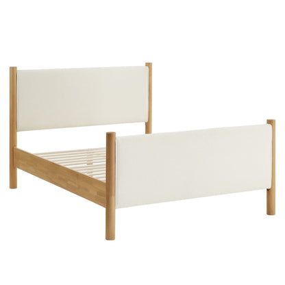 Maven Boucle Platform Bed with beige boucle upholstery and natural wood frame on Tampa Home & Garden Store