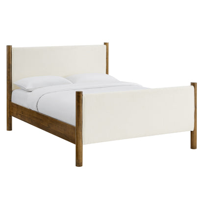 Maven Boucle Upholstered Platform Bed cream boucle fabric with wood frame on Tampa Home & Garden Store